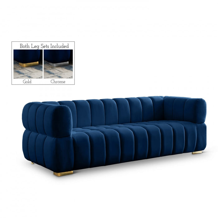 Gwen Blue Velvet Sofa - 670Navy-S - Vega Furniture