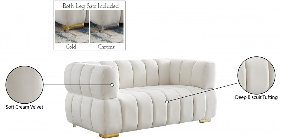 Gwen Cream Velvet Loveseat - 670Cream-L - Vega Furniture