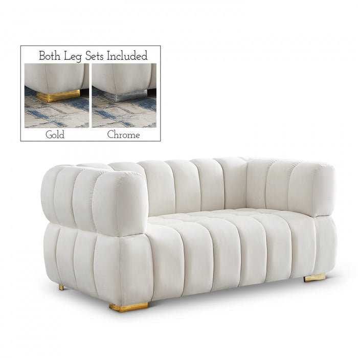 Gwen Cream Velvet Loveseat - 670Cream-L - Vega Furniture