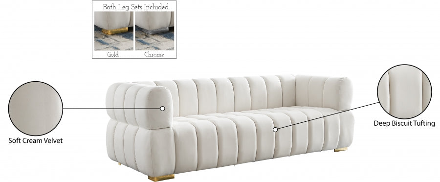 Gwen Cream Velvet Sofa - 670Cream-S - Vega Furniture