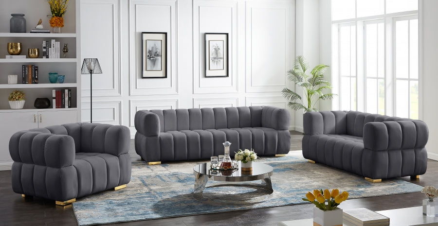 Gwen Grey Velvet Loveseat - 670Grey-L - Vega Furniture