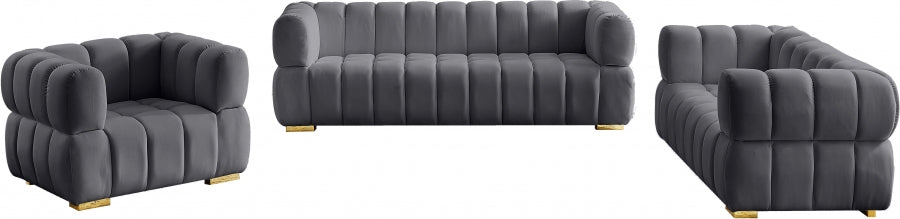 Gwen Grey Velvet Loveseat - 670Grey-L - Vega Furniture