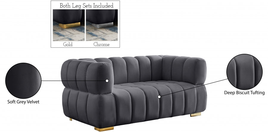 Gwen Grey Velvet Loveseat - 670Grey-L - Vega Furniture