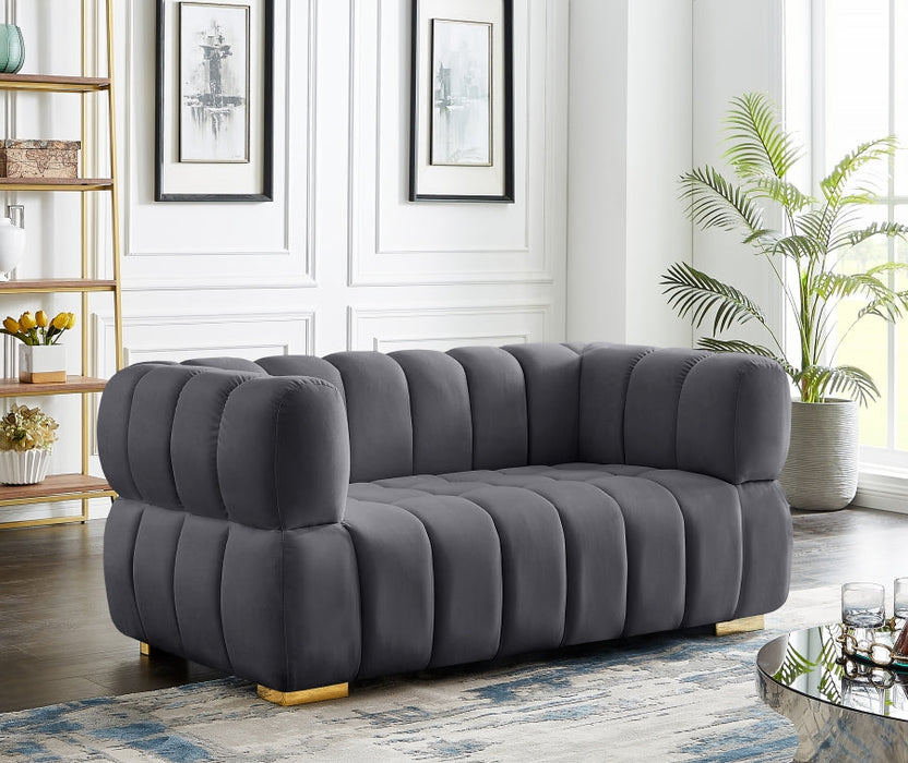 Gwen Grey Velvet Loveseat - 670Grey-L - Vega Furniture