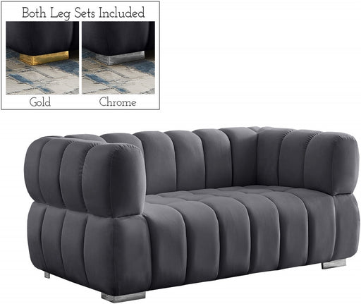 Gwen Grey Velvet Loveseat - 670Grey-L - Vega Furniture