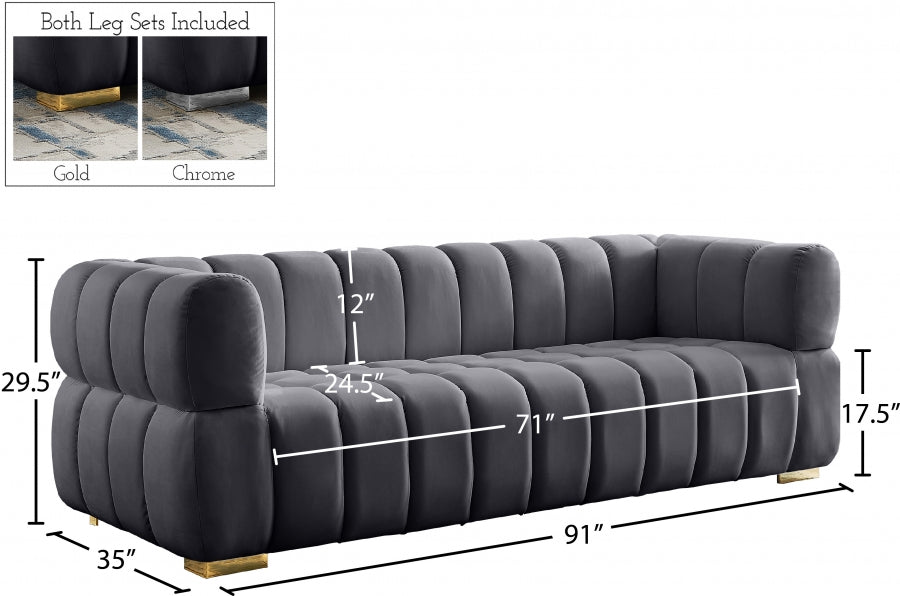 Gwen Grey Velvet Sofa - 670Grey-S - Vega Furniture