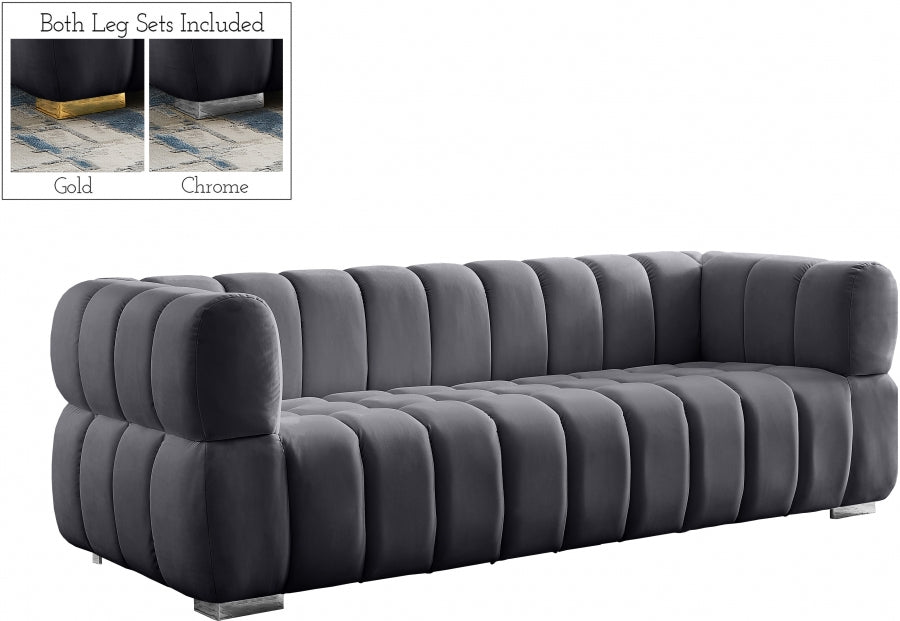 Gwen Grey Velvet Sofa - 670Grey-S - Vega Furniture