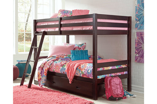 Halanton Dark Brown Twin over Twin Bunk Bed with 1 Large Storage Drawer - SET | B328-50 | B328-59 - Vega Furniture