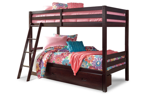 Halanton Dark Brown Twin over Twin Bunk Bed with 1 Large Storage Drawer - SET | B328-50 | B328-59 - Vega Furniture