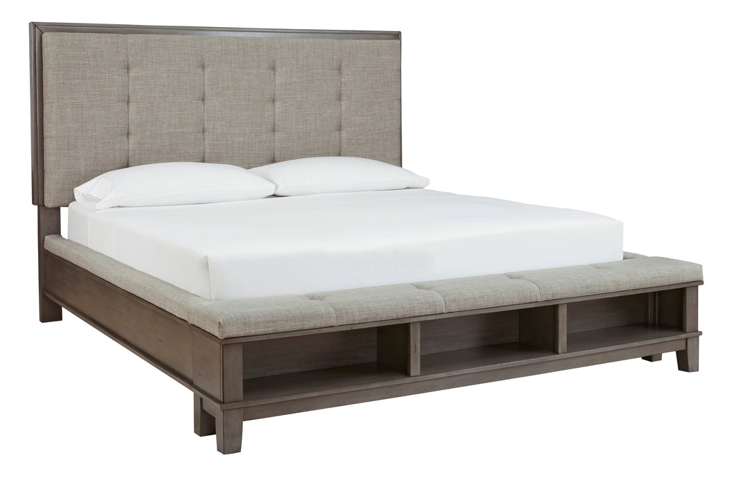 Hallanden Gray Footboard Storage Upholstered Panel Bedroom Set - SET | B649-56 | B649-58 | B649-97 | B649-92 | B649-46 - Vega Furniture