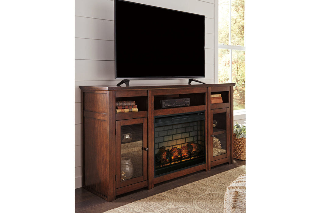 Harpan Reddish Brown 72" TV Stand with Electric Fireplace - SET | W797-68 | W100-121 - Vega Furniture