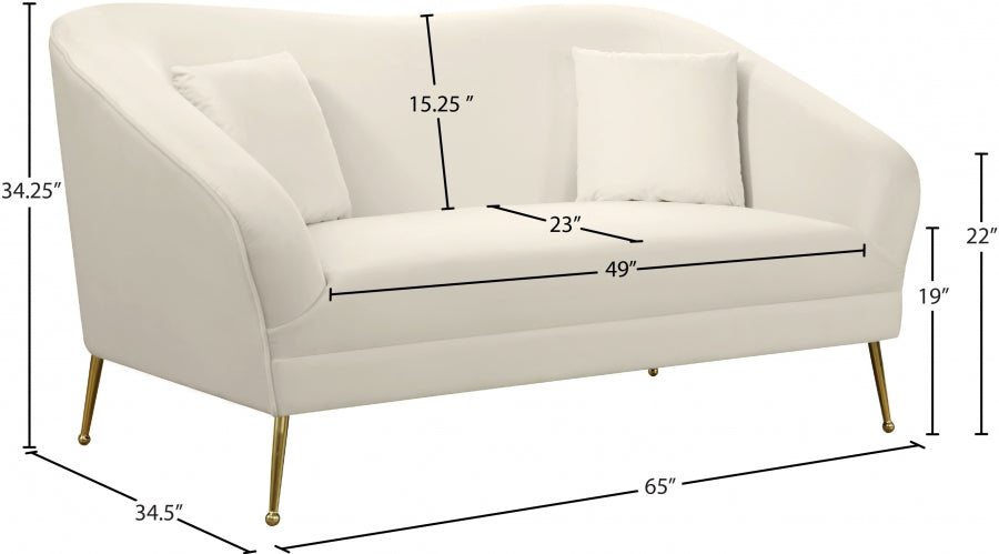 Hermosa Cream Velvet Loveseat - 658Cream-L - Vega Furniture