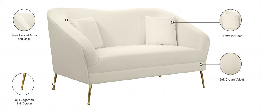 Hermosa Cream Velvet Loveseat - 658Cream-L - Vega Furniture