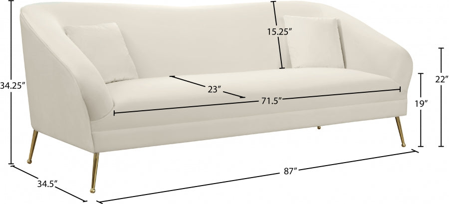 Hermosa Cream Velvet Sofa - 658Cream-S - Vega Furniture