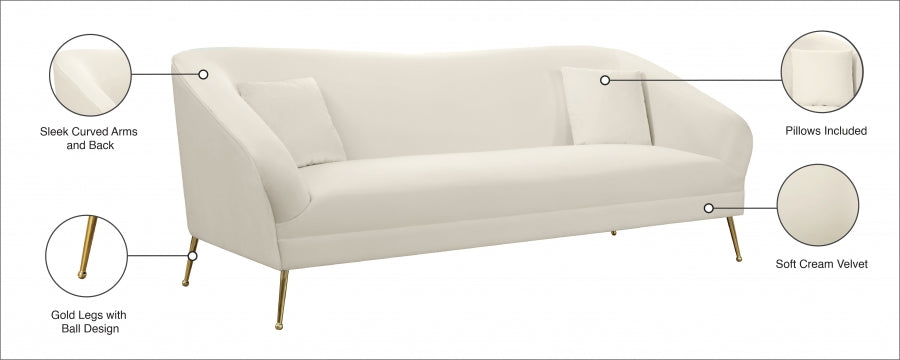 Hermosa Cream Velvet Sofa - 658Cream-S - Vega Furniture