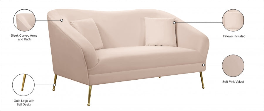 Hermosa Pink Velvet Loveseat - 658Pink-L - Vega Furniture