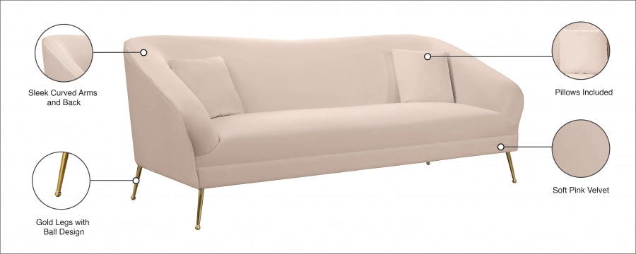 Hermosa Pink Velvet Sofa - 658Pink-S - Vega Furniture