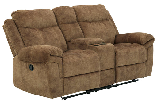 Huddle-Up Nutmeg Glider Reclining Loveseat with Console - 8230494 - Vega Furniture