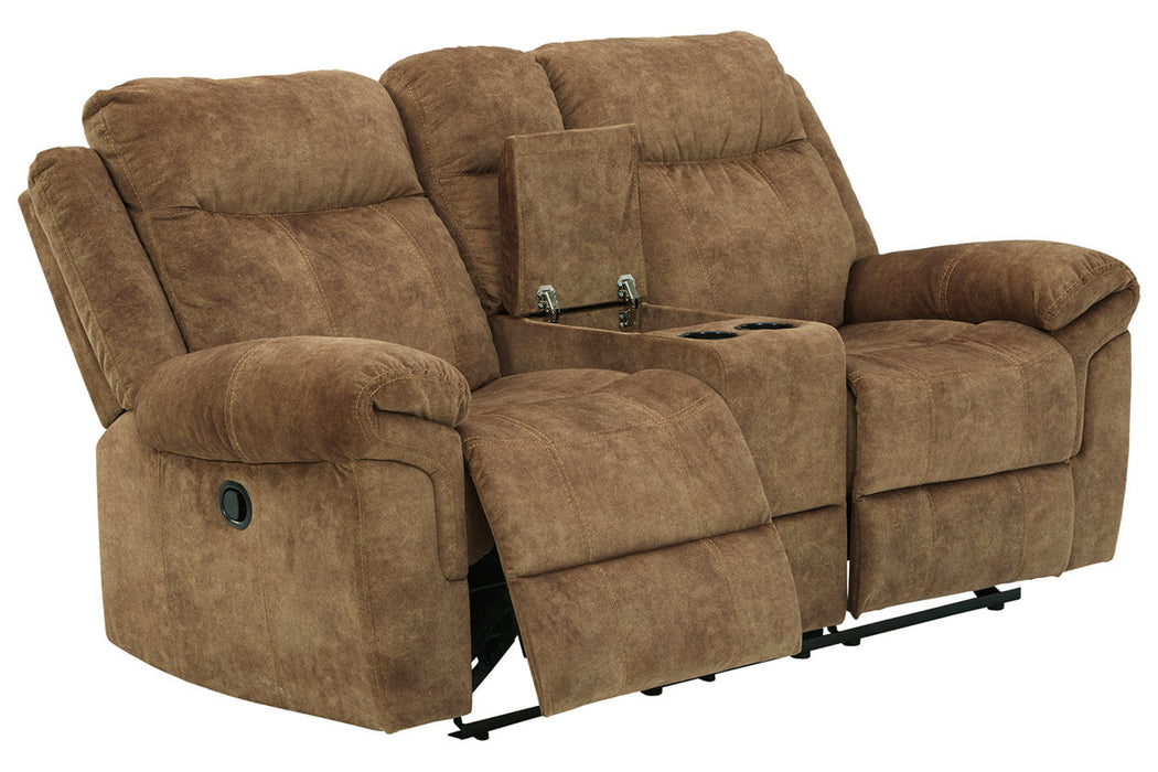 Huddle-Up Nutmeg Glider Reclining Loveseat with Console - 8230494 - Vega Furniture