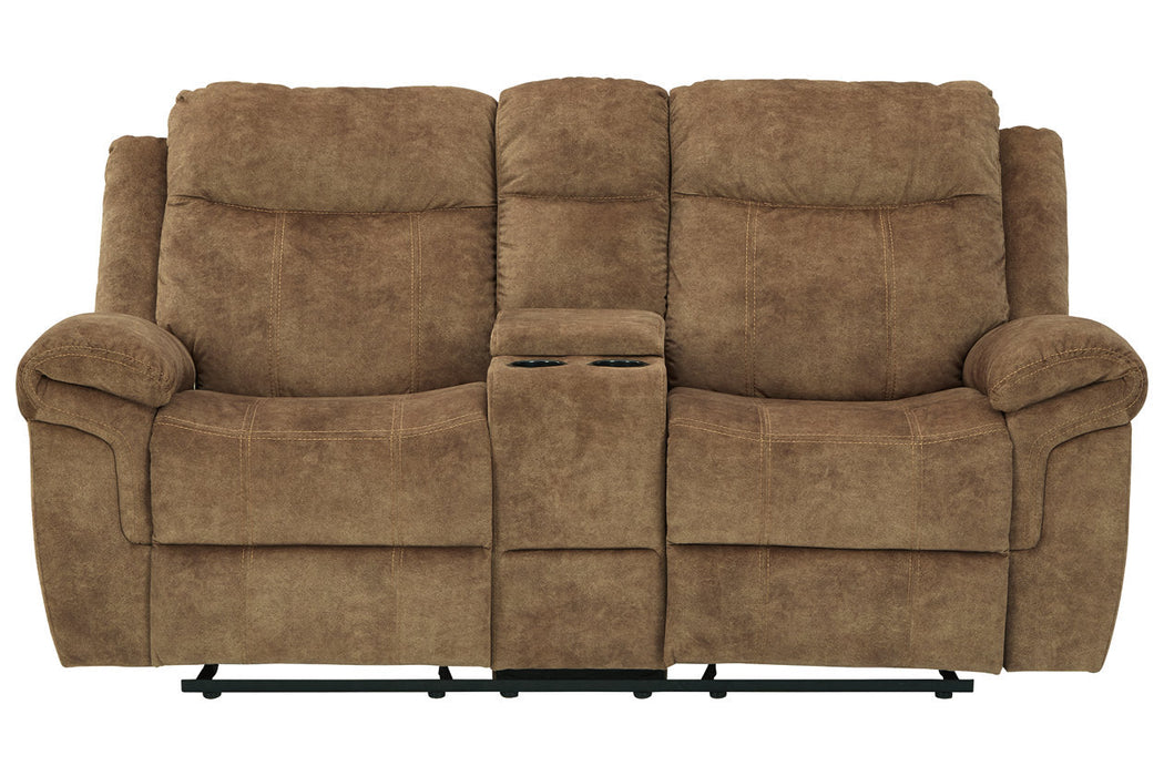 Huddle-Up Nutmeg Glider Reclining Loveseat with Console - 8230494 - Vega Furniture