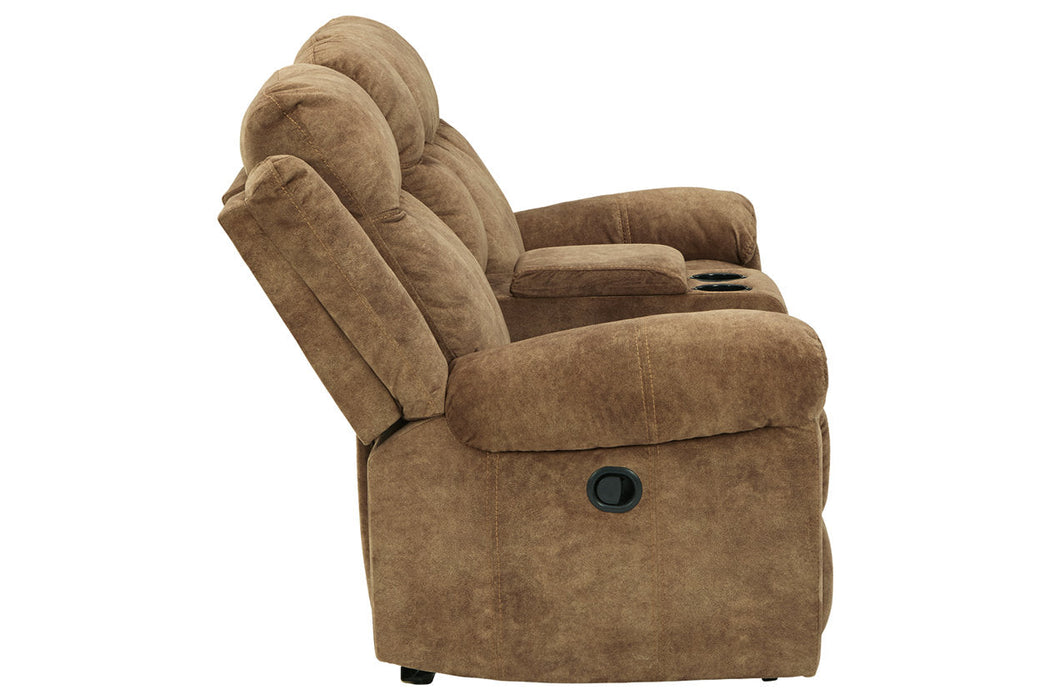 Huddle-Up Nutmeg Glider Reclining Loveseat with Console - 8230494 - Vega Furniture