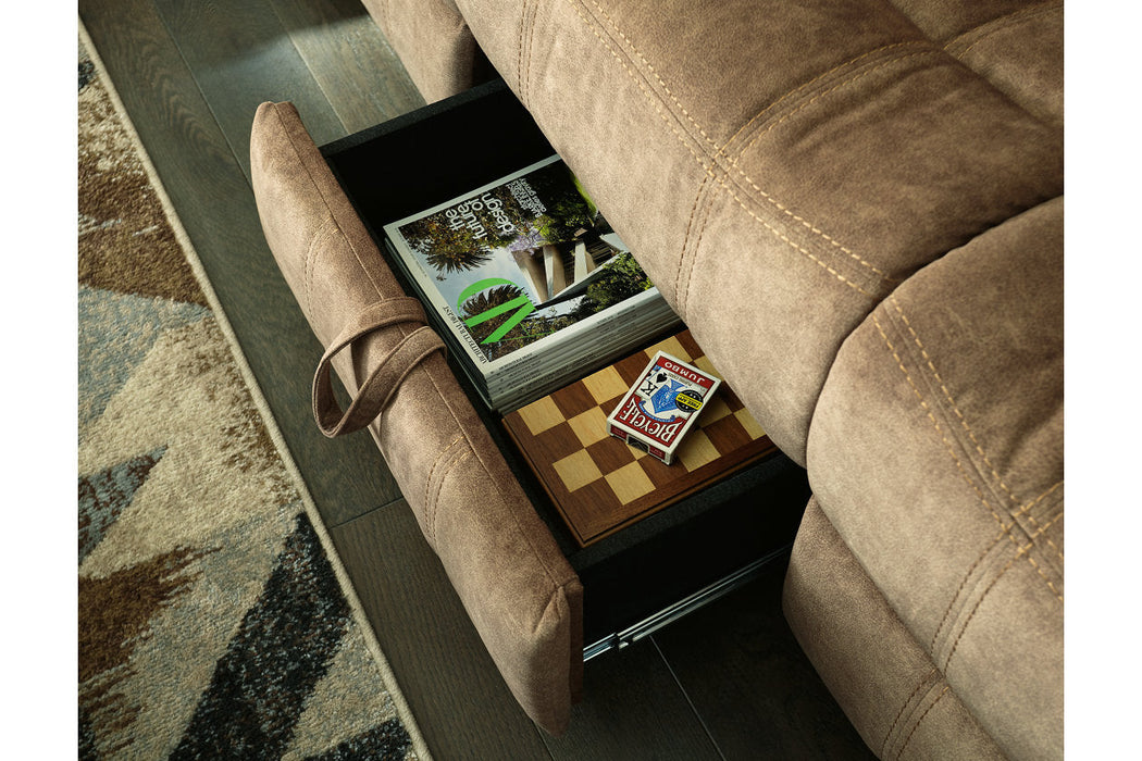 Huddle-Up Nutmeg Reclining Sofa with Drop Down Table - 8230489 - Vega Furniture