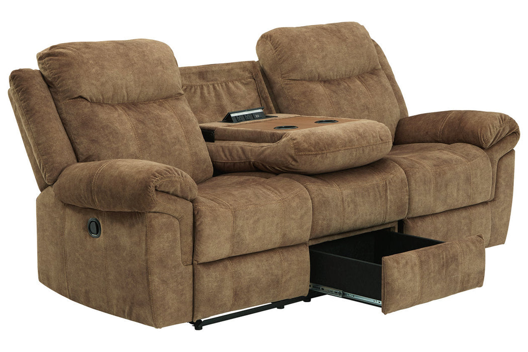 Huddle-Up Nutmeg Reclining Sofa with Drop Down Table - 8230489 - Vega Furniture