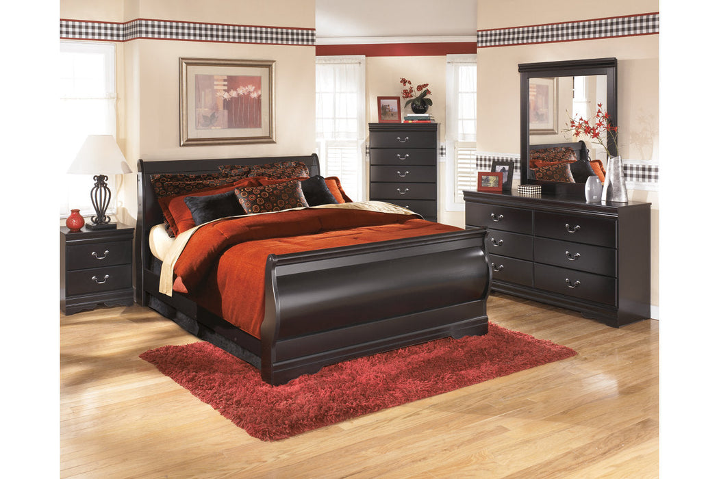Huey Vineyard Black Queen Sleigh Bed - SET | B128-74 | B128-77 | B128-98 - Vega Furniture