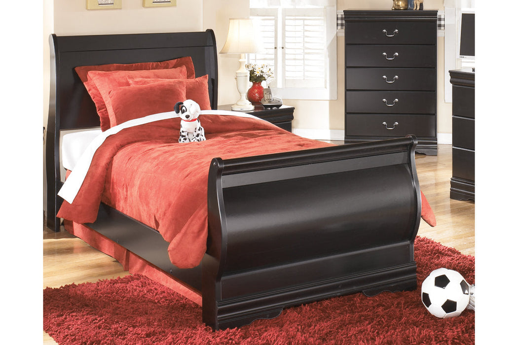 Huey Vineyard Black Twin Sleigh Bed - SET | B128-62 | B128-63 | B128-82 - Vega Furniture