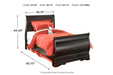 Huey Vineyard Black Twin Sleigh Bed - SET | B128-62 | B128-63 | B128-82 - Vega Furniture