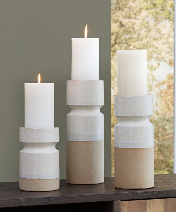 Hurston Ivory/Brown Candle Holder, Set of 3 - A2000583 - Vega Furniture