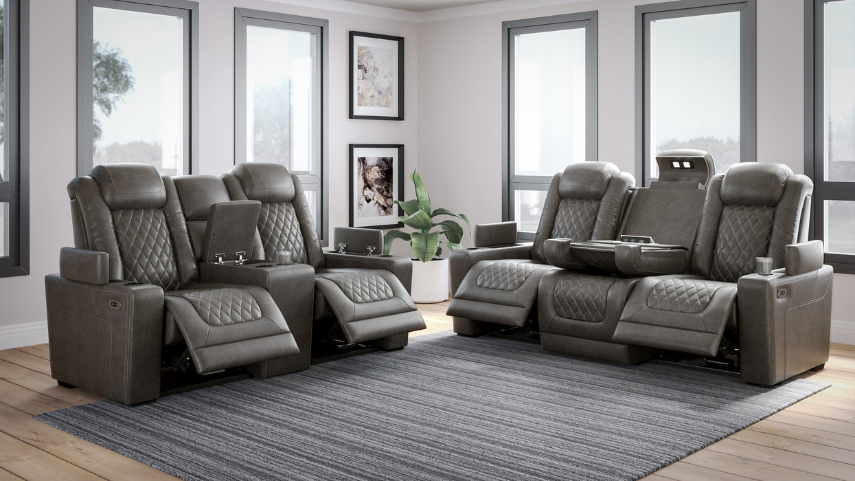 HyllMont Gray Power Reclining Living Room Set - SET | 9300315 | 9300318 - Vega Furniture