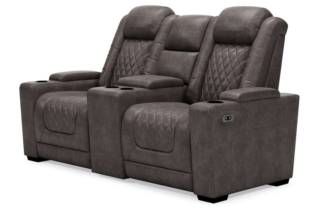 HyllMont Gray Power Reclining Loveseat with Console - 9300318 - Vega Furniture