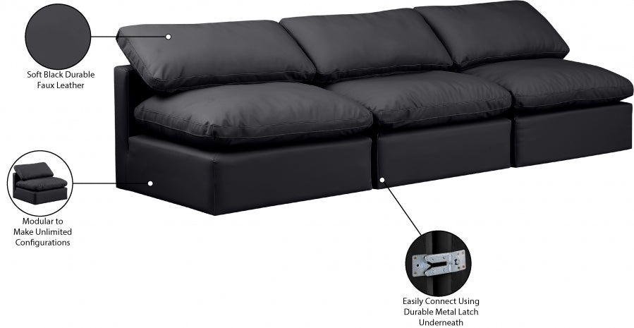 Indulge Faux Leather Sofa Black - 146Black-S3 - Vega Furniture