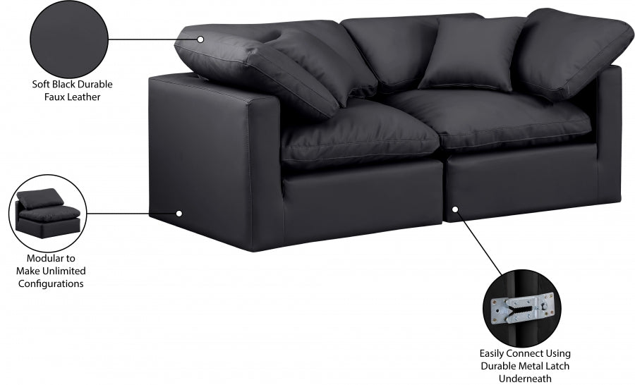 Indulge Faux Leather Sofa Black - 146Black-S70 - Vega Furniture