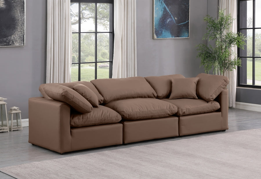 Indulge Faux Leather Sofa Brown - 146Brown-S105 - Vega Furniture