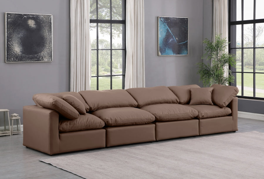 Indulge Faux Leather Sofa Brown - 146Brown-S140 - Vega Furniture