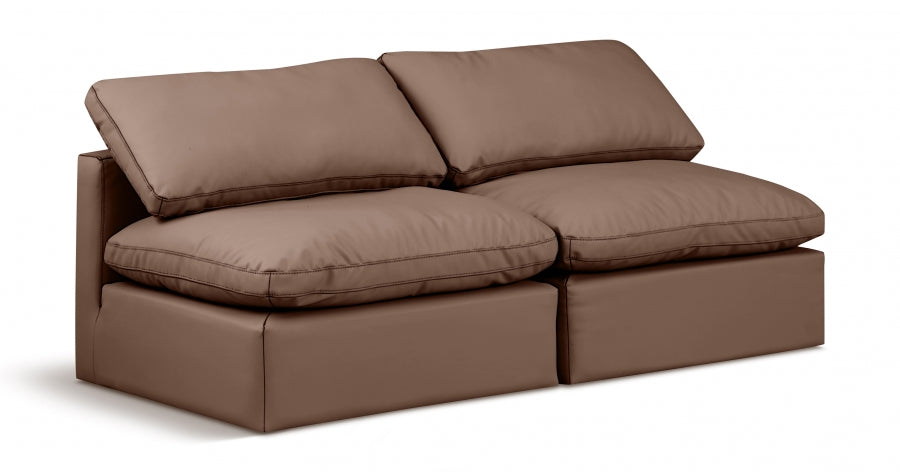 Indulge Faux Leather Sofa Brown - 146Brown-S2 - Vega Furniture