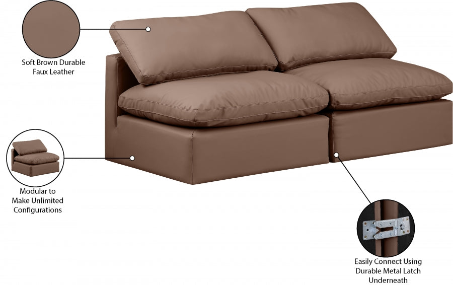 Indulge Faux Leather Sofa Brown - 146Brown-S2 - Vega Furniture