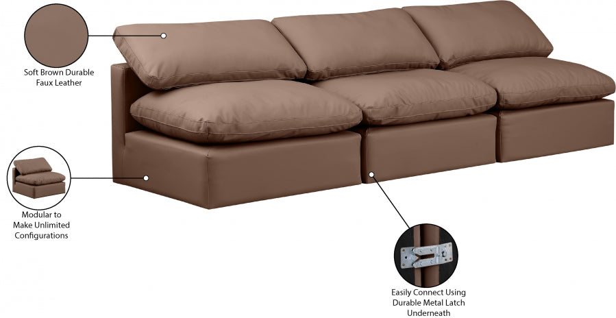 Indulge Faux Leather Sofa Brown - 146Brown-S3 - Vega Furniture