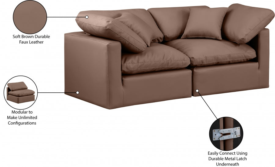 Indulge Faux Leather Sofa Brown - 146Brown-S70 - Vega Furniture