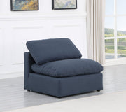 Indulge Linen Textured Fabric Living Room Chair Blue - 141Navy-Armless - Vega Furniture