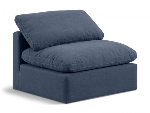 Indulge Linen Textured Fabric Living Room Chair Blue - 141Navy-Armless - Vega Furniture