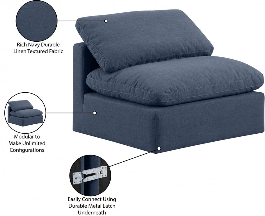 Indulge Linen Textured Fabric Living Room Chair Blue - 141Navy-Armless - Vega Furniture