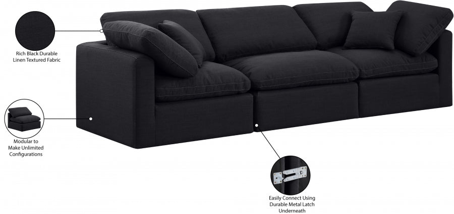 Indulge Linen Textured Fabric Sofa Black - 141Black-S105 - Vega Furniture