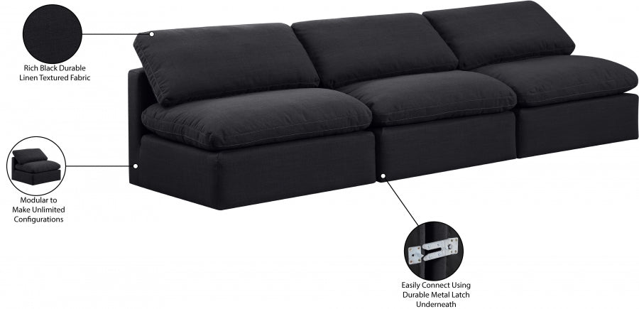 Indulge Linen Textured Fabric Sofa Black - 141Black-S3 - Vega Furniture