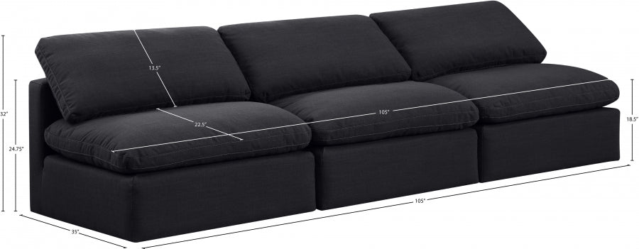 Indulge Linen Textured Fabric Sofa Black - 141Black-S3 - Vega Furniture