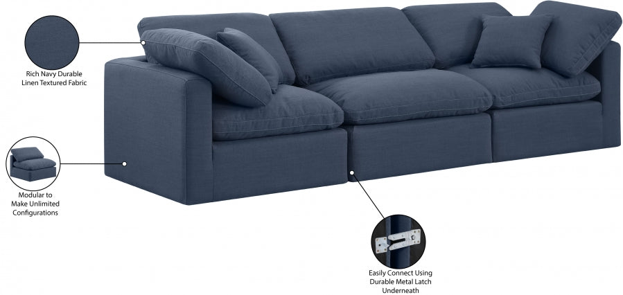 Indulge Linen Textured Fabric Sofa Blue - 141Navy-S105 - Vega Furniture