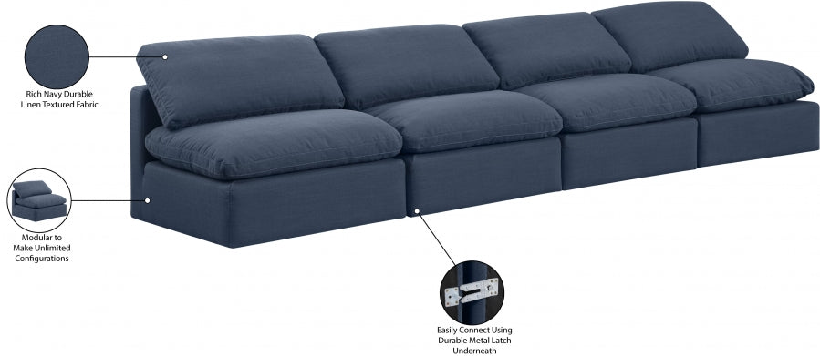 Indulge Linen Textured Fabric Sofa Blue - 141Navy-S4 - Vega Furniture