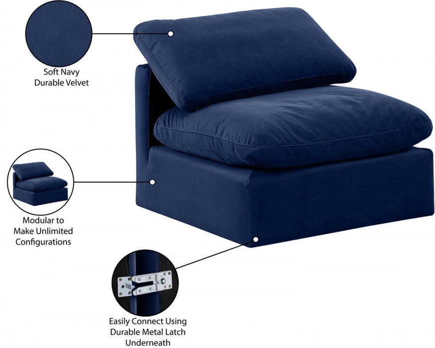 Indulge Velvet Living Room Chair Blue - 147Navy-Armless - Vega Furniture